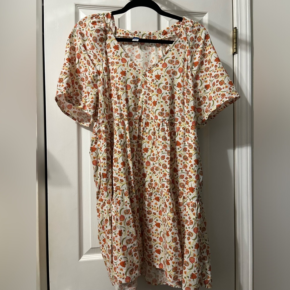 V-Neck Mini Swing Dress in Cream Floral